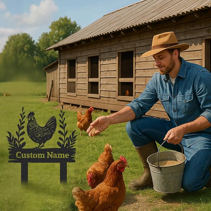 Personalized Metal Chicken Coop Sign, Custom Name Chicken Coop Signs for Outside, Decorative Garden Stakes, Metal Yard Art, Backyard Farmhouse Decor, Chicken Gifts for Women Man Color03