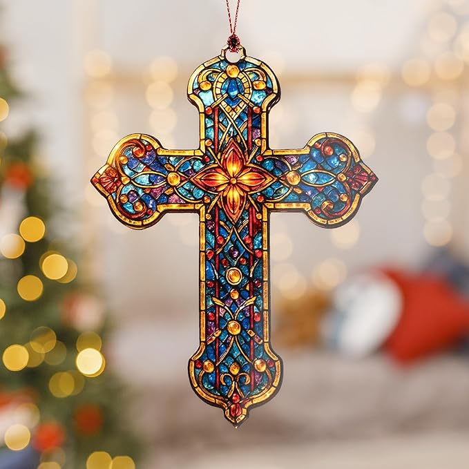 Nativity Ornaments-Cross Ornament-Christian Gifts for Men|Women-Regilious Gifts-Nativity Scene - Christian Christmas Ornaments-Easter Decor-Xmas Tree Decoration ONM-581-RST-Cross2