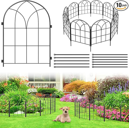 Black Garden Fences Animal Barrier, 12.55"*16.48" Garden Border Fencing, Rustproof Metal No Dig Fence for Dogs, Outdoor Fence, Dog Fencing for Patio, Flower Bed, Farm (Medium 10 Pcs)