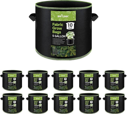 BN-LINK 10-Pack 5 Gallon Grow Bags, Heavy Duty Aeration Fabric Pots with Handles, Thickened Nonwoven Plant Bags for Vegetables, Flowers, Fruits