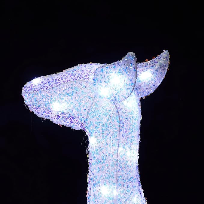 LuxenHome 3PCs Reindeer Christmas Decoration, Lighted Reindeer Family with Silver Bow and Ornament, 240 Cool White LED Lights, Front Porch Christmas Decorations Indoor & Outdoor Yard Decor