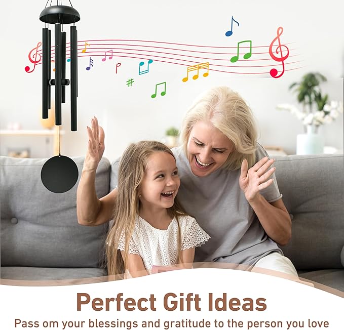 Wind Chimes for Outside - Deep Tone Soothing Melodic Tones, Outdoor Wind Chimes for Garden, Patio Decor, Memorial Sympathy Gift for Loss of Loved One （32''Black）