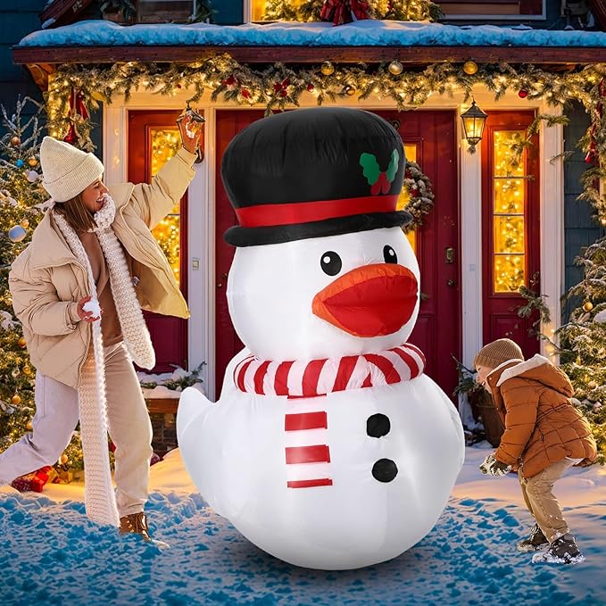 Leyndo 5FT Christmas Inflatables Decoration Outdoor Inflatables Duck with Build-in LEDs Lights Giant Blow Up Duck Wear Snowman Costume for Mall Garden Patio Lawn Indoor Party