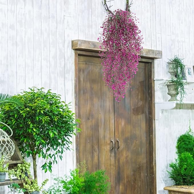 RECUTMS Artificial Hanging Plants Fake Hanging Vines Boston Fern Greenery Hanging Wall Plants for Home Room Garden Wedding Outside Decoration (Fuchsia 4P)
