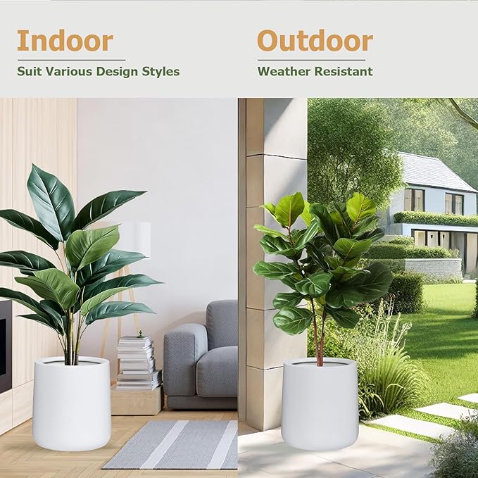 14"H x 13.7"D Conico Fiberstone Round Planter - Christmas Tree Planter, Smooth Finishes, Weather Resistant for Indoor and Outdoor Use, Included 2 Extra Coco Mats (White, 10.6" Pot Opening)