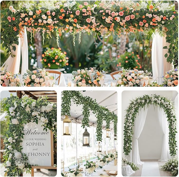 2 Strands Artificial Ficus Vines 79'' Fake Ivy Garland Greenery with Silk Green Leaves Faux Hanging Plants for Bedroom Home Wall Wedding Arch Party Room Decor