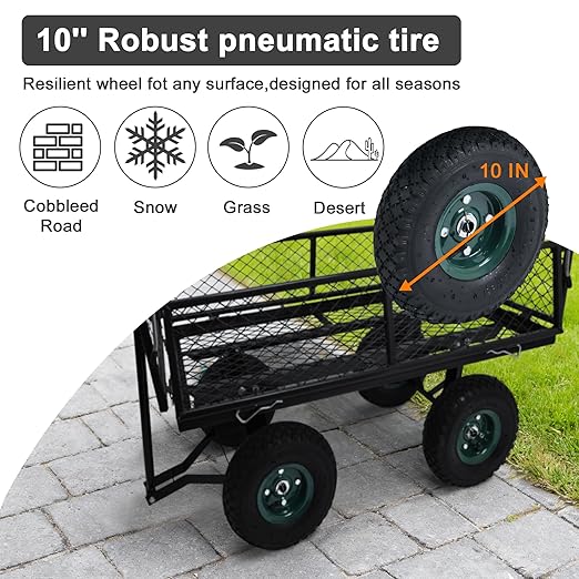 Elevon Heavy Duty Utility Wagon Cart, Black with Removable Mesh Sides, 400 LBS Capacity for Home Improvement, Hauling Supplies & Outdoor Use