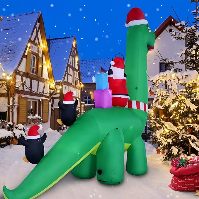 13ft Christmas Inflatable Outdoor Decorations, Dinosaur Back Santa Claus Inflatable Decorations with LED Lights for Indoor Outdoor Patio Garden Christmas Decorations