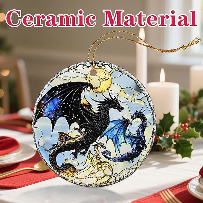 Christmas Ornament, Christmas Decoration, Ceramic-Style Dragon Ornament, Heirloom Keepsakes, Holiday Ornaments, Holiday Presents, Unique Xmas Gifts, Gift Exchange Ornaments, Gift Idea