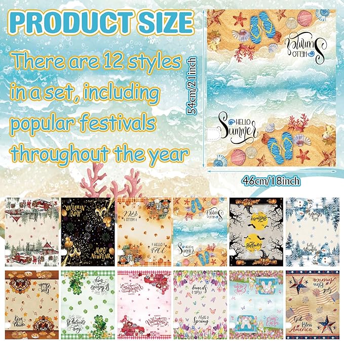 12 Pcs Seasonal Mailbox Covers Magnetic Standard Size 18 x 21 Inch Fall Thanksgiving Winter Christmas Magnetic Mailbox Covers for Garden Yard Outdoor Decor