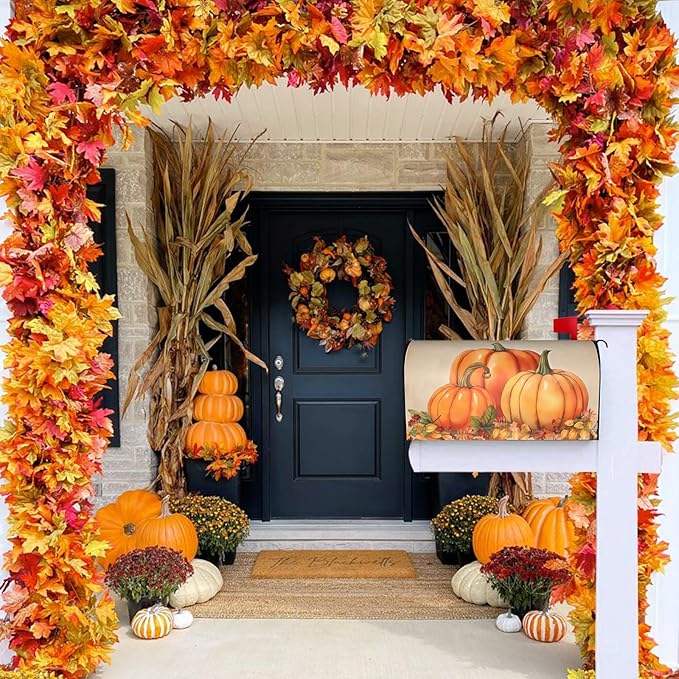 Autumn Fall Pumpkin Mailbox Cover, Thanksgiving Waterproof 25.1" Lx 21" W Magnet Mailboxes Cover, Large Size Mailbox Wraps Post Letter Box Case Garden Yard Outdoor Decorations