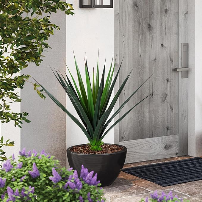 JUSTOYOU 3FT Realistic Agave Plant Artificial, Spiked Succulent Faux Agave Plants, 36" Fake Succulent Plant Outdoor UV Resistant for Patio, Front Porch, Home and Office Decor, 2pc