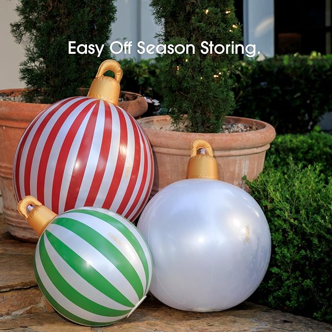 FUNBOY Giant Inflatable Light-Up Classic Christmas Ornaments, 3 Giant Sizes 24'', 22'' and 16.5'' Indoor/Outdoor (3 Pack)