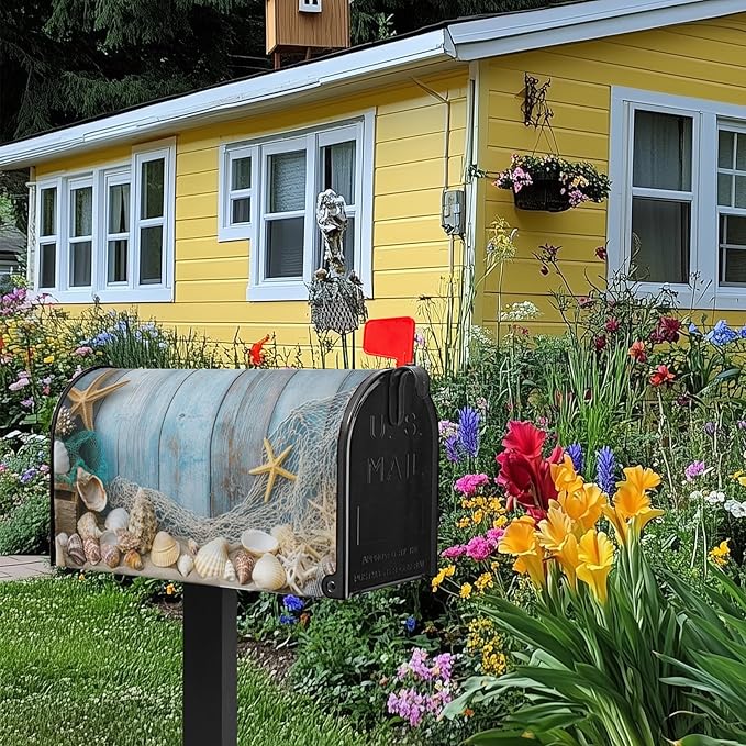 Summer Mailbox Cover Shell Magnetic Mailbox Covers Magnetic Standard Size 21x18 Inch Beach Decorative Mailboxes for Outside Home Farmhouse Garden Decor