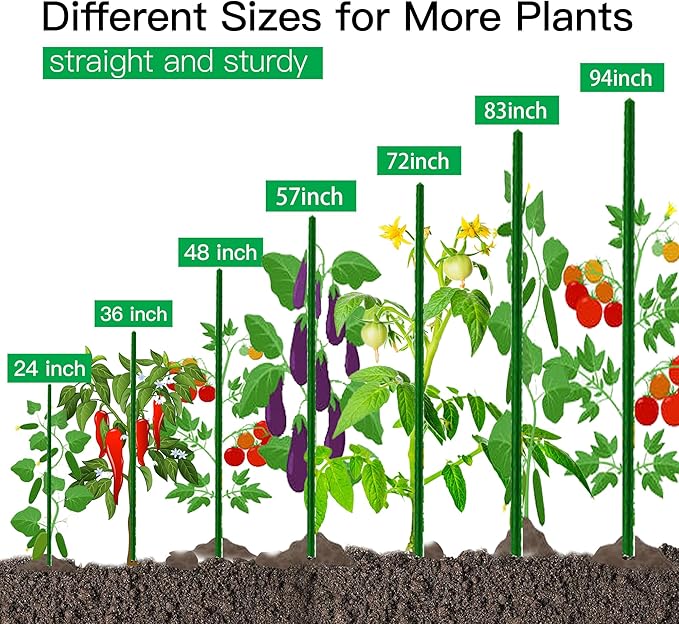 Garden Stakes 3ft, 3 Feet Metal Plant Stakes 30 Pack for Gardening and Farm, Plastic Coated Plant Support for Tomato, Cucumber, Bean, Flower, Potted and More Climbing Plants