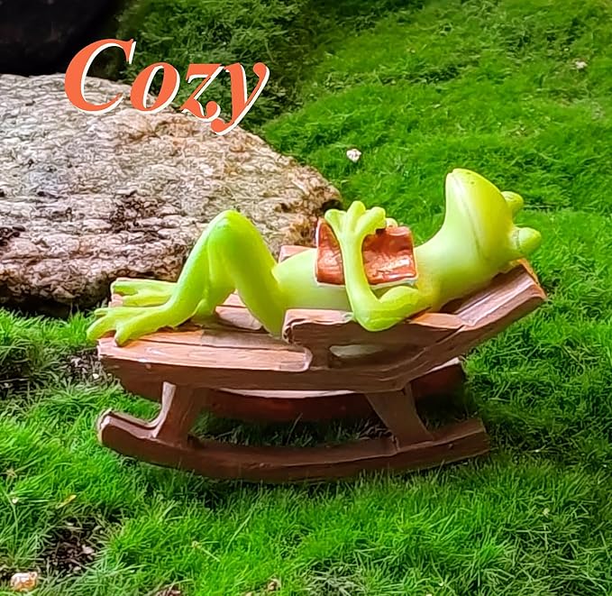 Miniature Fairy Garden Frog Figurine- Self-Growth Reading Frog