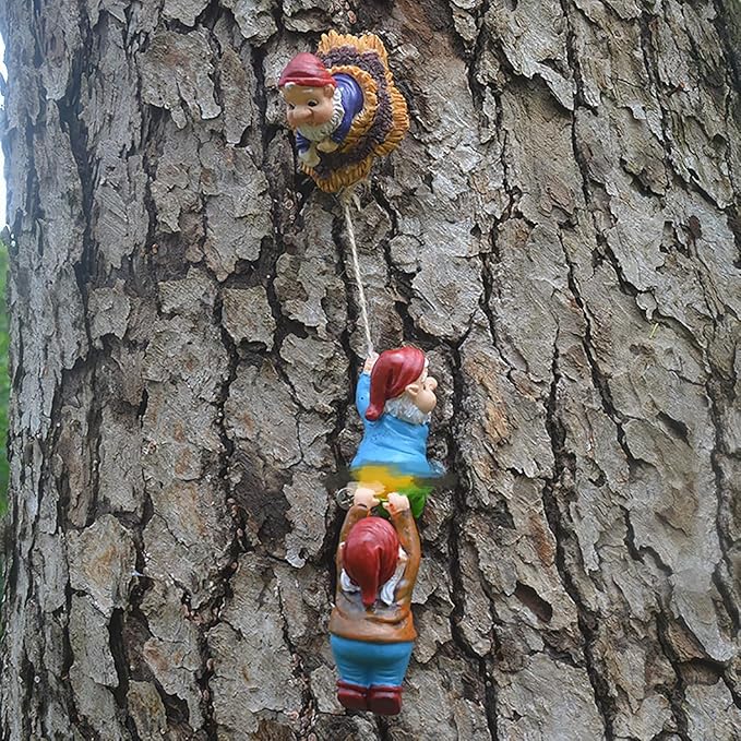 Gnome Statue Gift Climbing Rope Garden Gnomes Statue, Resin Garden Gnome Tree Hugger Outdoor Decor Accessories, Miniature Figurines Micro Garden Gnome Landscape Figurine for Lawn Balcony Patio