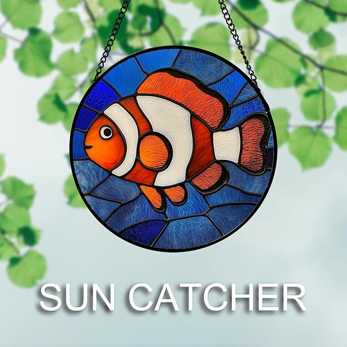 Stained Glass Window Hanging 4 Pcs Set Blue Ocean Turtle Dolphin 9.8" - Marine Life Suncatcher Garden Sun Catcher Decor Birthday Mother's Day for Mom Woman Nana Men