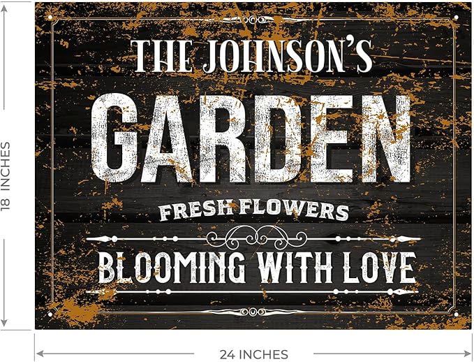 Custom Garden Blooming with Love Sign, Christmas Season, Personalized Name for Backyard/Flower Garden Décor Sign, 18x24 Inches, Rust Free .063 Aluminum, Fade Resistant, Made in USA by Sigo Signs