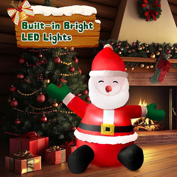 HONGLAND 5FT Christmas Inflatables Sitting Santa Claus with Built-in LED Lights, Outdoor Decorations for Yard Garden, Weatherproof Holiday Decor for Christmas Party