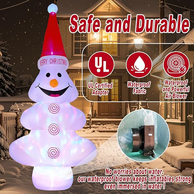 12 FT Christmas Inflatables Snowman Outdoor Decorations, Blow Up Christmas Tree Snowman Yard Decoratin with Rotating & RGB LED Lights for Patio Garden Lawn Decor, Xmas New Year Kids Gifts