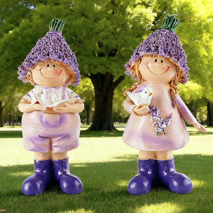 Lavender Outdoor Garden Resin Figurines, Couple Boy and Girl Statues, for Outdoor Patio Lawn Garden Decoration, Valentine's Day Home Decor, Ideal Gift for Mom, Dad and Friends