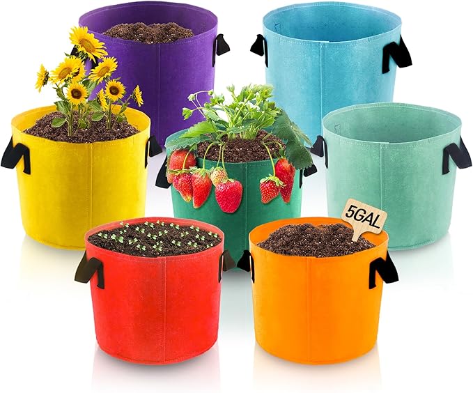 5-Gallon Fabric Grow Bags (7 Pack of Mix Colors) with Handles for Potato Tomato Flower and Vegetables