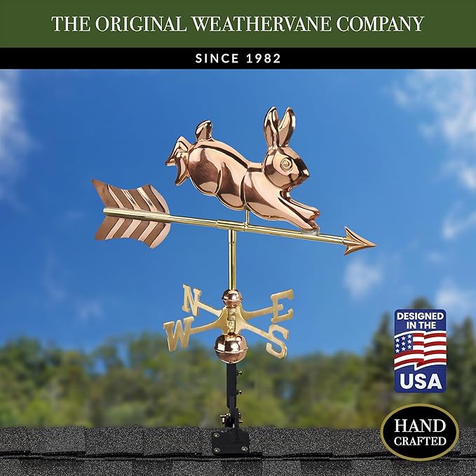 Good Directions Rabbit Cottage Weathervane, Polished Copper, Includes Roof Mount