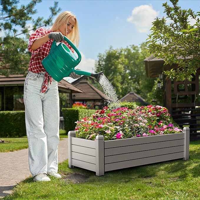 EasyUp Horticulture Garden Bed, Divisible Resin Planter Box for Backyard, Patio, Balcony, with 4 Legs(Gray,43.31 * 17.72 * 12.6)