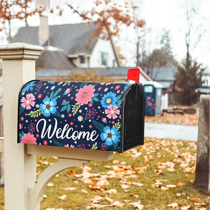 Spring Summer Flowers Mailbox Covers Magnetic Welcome Mailbox Cover Floral Magnetic Mailbox Cover Mailbox Wraps Standard Size 18" X 21" Holiday Garden Mailboxs Decorations for Outside
