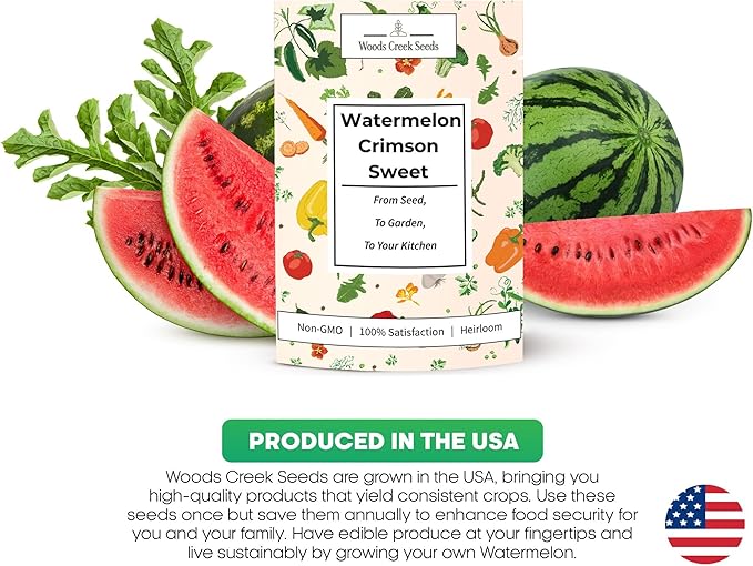Woods Creek Seeds: Crimson Sweet Watermelon Seeds for Planting - Over 45 Heirloom Watermelon Seed Pack - Non-GMO Fruit Seeds for Planting Home Garden or Outdoors - Mini Watermelon Seeds for Gardeners