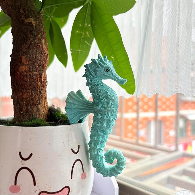Cute Climbing Seahorse Flower Pot Huggers, Ocean Animal Figurines Plant Decorations for Pots, Resin Flower Pot Decorations, Fairy Garden Accessories, Fish Tank Planter Edge Craft Decor (Seahorse)