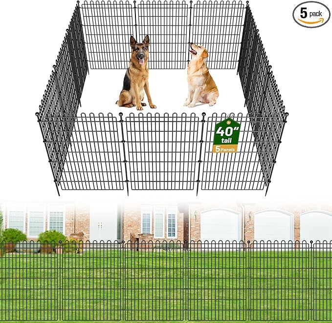 5 Panels No Dig Decorative Garden Fence for Yard, 40 in(H) X 11.8 ft(L) Animal Barrier Fencing for Outdoor Dog, Metal Portable Garden Fences for Borders, Pets, Landscape, Temporary Fence