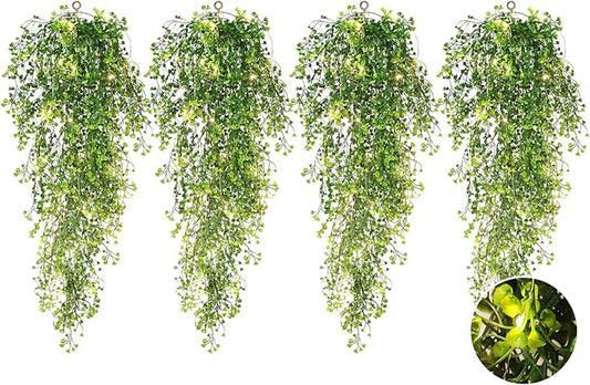 RECUTMS Pack of 4 Ferns Artificial Plants Large Artificial Hanging Plants Faux Ivy Vine Fake Greenery Wall Plants with LED Lights for Room Garden Patio Porch Bathroom Kitchen Decor (Green)