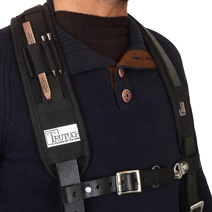 Leather Work Suspenders With Pockets | Fully-Adjustable Padded Leather Tool Belt Suspenders