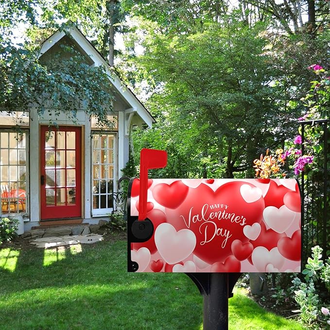 Happy Valentine's Day Mailbox Cover Love Hearts Magnetic Mailbox Covers Red and Pink Sweet Heart Mailboxs Wraps Valentine Post Letter Box Cover Standard Size 21" x 18"