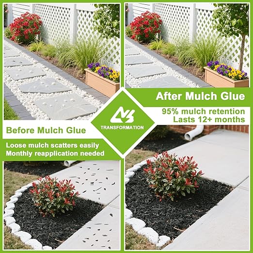Mulch Glue for Landscaping - 1 Gallon (128 oz) Strong Adhesion Fast Drying Rock Glue, Non-Toxic Weather-Resistant Gravel Binder for Walkways, Gardens, Pea Gravel, Stones, Rubber, Leaf Piles