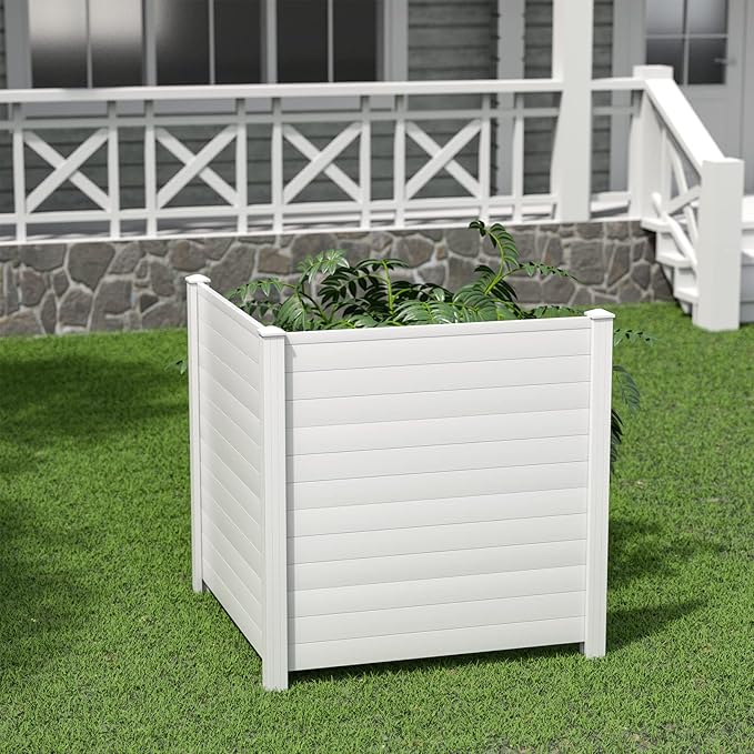RELAX4LIFE Privacy Fence Screen, PVC Decorative Garden Fence Vinyl Fence Panels W/3 Cuspidal Stakes, Trash Enclosure 48" W x 48" H Air Conditioner Fence for Garden Yard Patio Lawn (1, White)