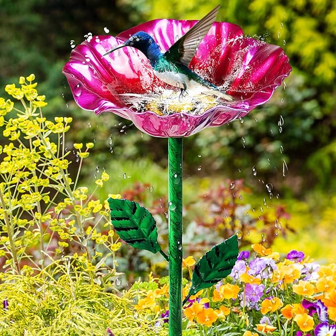 Metal Bird Baths for Outdoors, Garden Bird Bath & Bird Feeders with Metal Stake, Hummingbird Feeder for Outdoor Garden Yard Lawn Decor (5PCS)