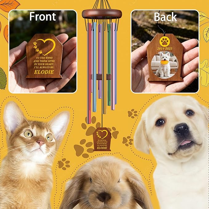 Personalized Pet Memorial Wind Chimes Custom - Custom Dog Memorial Wind Chime - Bereavement Gift for Pet Loss, Healing Wind Chimes for Loss of Cat (Tombstone Shape)