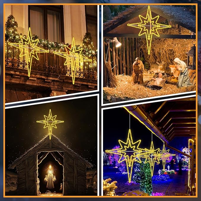 Outdoor Christmas Star of Bethlehem Large LED Star Window Plug Operated Lighted for Xmas Wall Window Indoor Outside Home Street Store Holiday Decorations(50'',Warm Light)