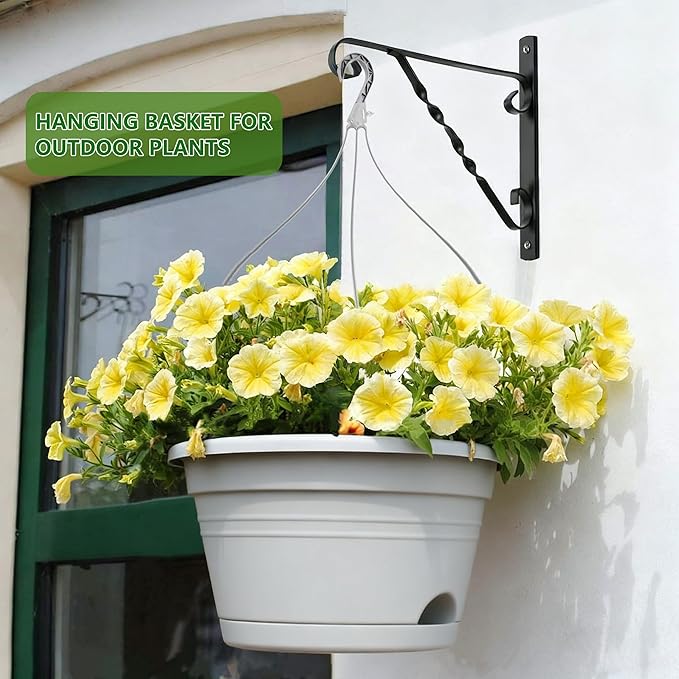 10 Inch Hanging Planters for Indoor Outdoor Plants, 4 Pack Hanging Plant Pots with Removable Chain & Drainage Trays, Lightweight Plastic Flower Pots for Home Garden Decor (Grey)