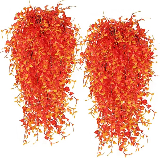 RECUTMS Artificial Hanging Plants Fall Garland 4Pcs 33 Inch Faux Wall Plant UV Resistant Fake Eucalyptus Leaves Ivy Greenery Indoor Outdoor Porch Garden Home Office Autumn Thanksgiving Party Décor