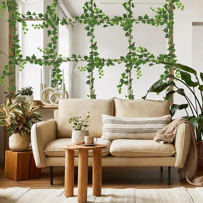 RECUTMS 2Pcs Fake Vines 74.8inch Artificial Ivy Garland Hanging Plants with Silk Leaves Greenery Decoration for Indoor Outdoor Wedding Home Kitchen Garden Office
