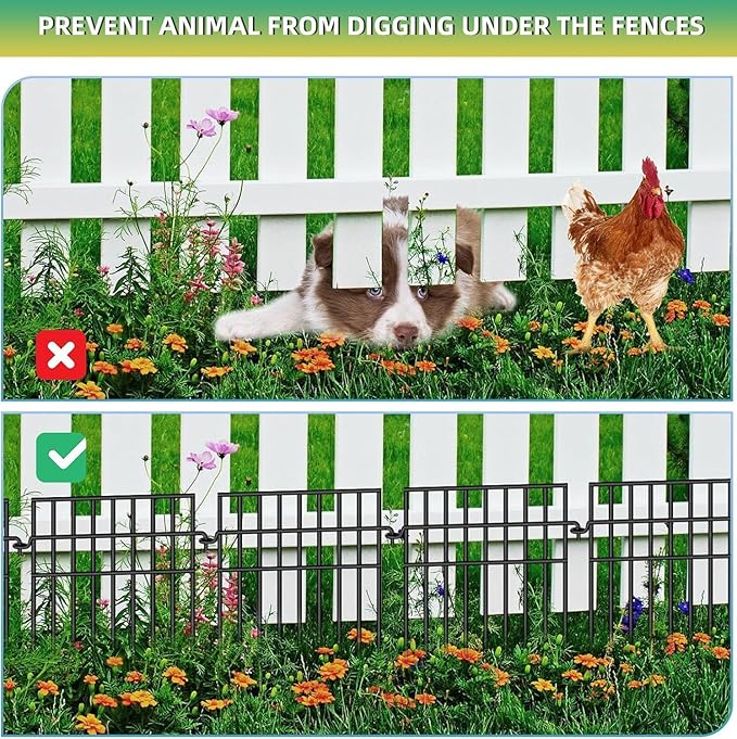 35 Panels Animal Barrier Fence, 13in(H) x 35.5ft(L) Dog Digging Fence Barrier, 1.2 in Gap Anti Dig Garden Edging Border, Rustproof Metal Ground Defense Border for Outdoor