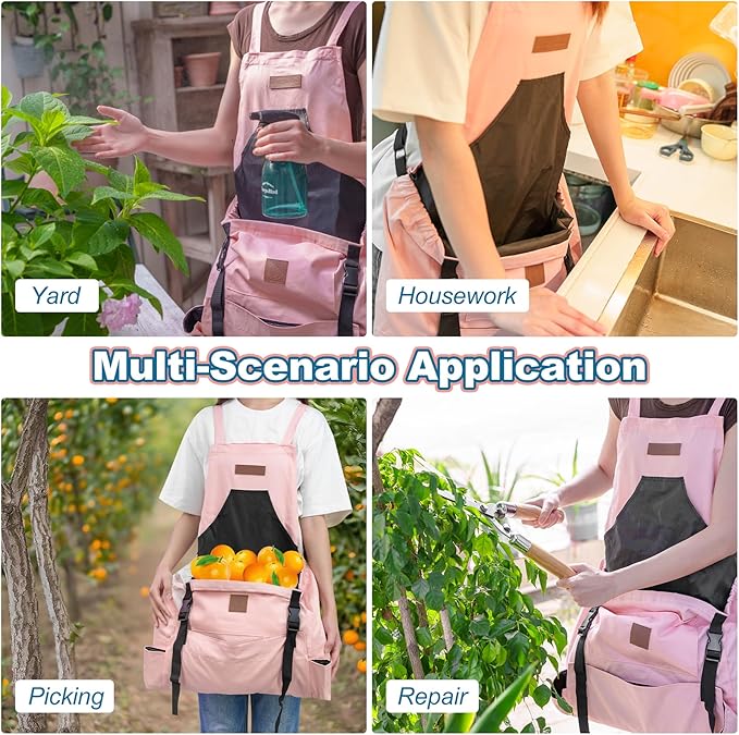 Berry&Bird Harvest Apron, Canvas Gardening Apron with Pockets and Harvesting Pouch Waterproof Harvesting Apron