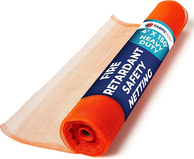Tarps Now 4' x 150' Orange Safety Netting Roll - Heavy Duty Fire Retardant Safety Nets with 1/4" Openings for Security & Construction Debris Netting, Temporary Mesh Fence, Job Site Net Enclosure