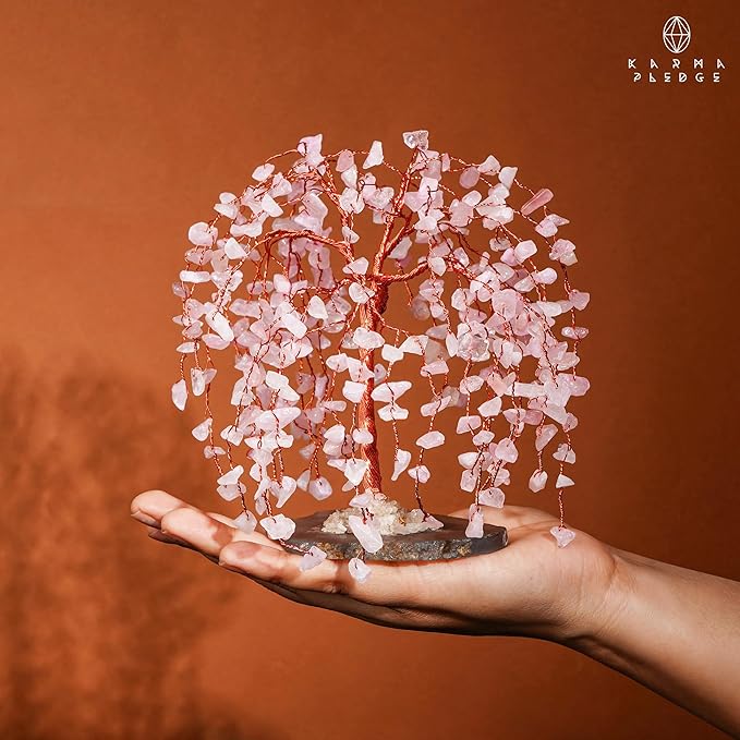 Rose Quartz Crystal Tree of Life Chakra Healing, Home and Office Desk Decor, Feng Shui Bonsai Trees for Postive Energy, Money, Good Luck, Christmas Decor, Spiritual Birthday Gifts for Women, Mom