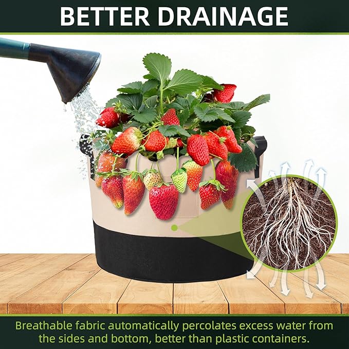 LITLANDSTAR 7 Gallon Fabric Grow Bags, 10 Pack Heavy Duty Thickened Nonwoven Plant Grow Bags with Handles and Label Bags, Fabric Plant Pots for Growing Vegetables Flowers Herbs (Black Mixed Camel)