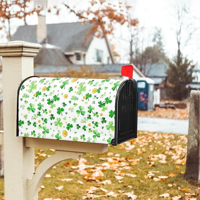 St Patricks Day Magnetic Mailbox Cover Green Shamrocks Mailbox Cover Magnetic Standard Size 21 X 25.5 Inch Spring Mailbox Post Cover Mailbox Wraps Mailbox Decor for Home Garden Outdoor Yard